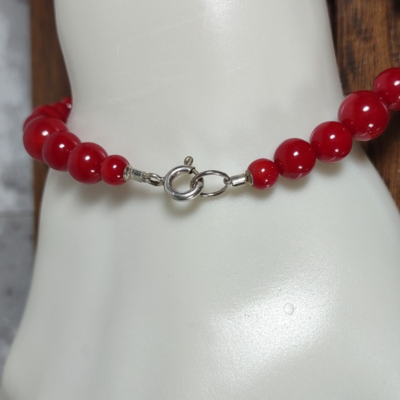 Red Bamboo Coral Triple Strand Bead Necklace and Matching Bracelet - Picture 7 of 9